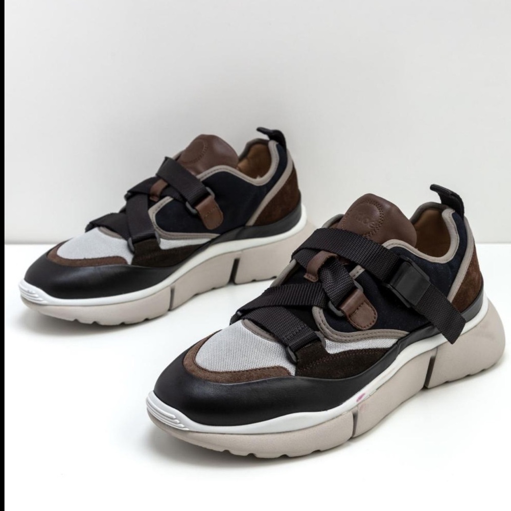 Chloe Brown Black and White Panelled Chunky Sneakers